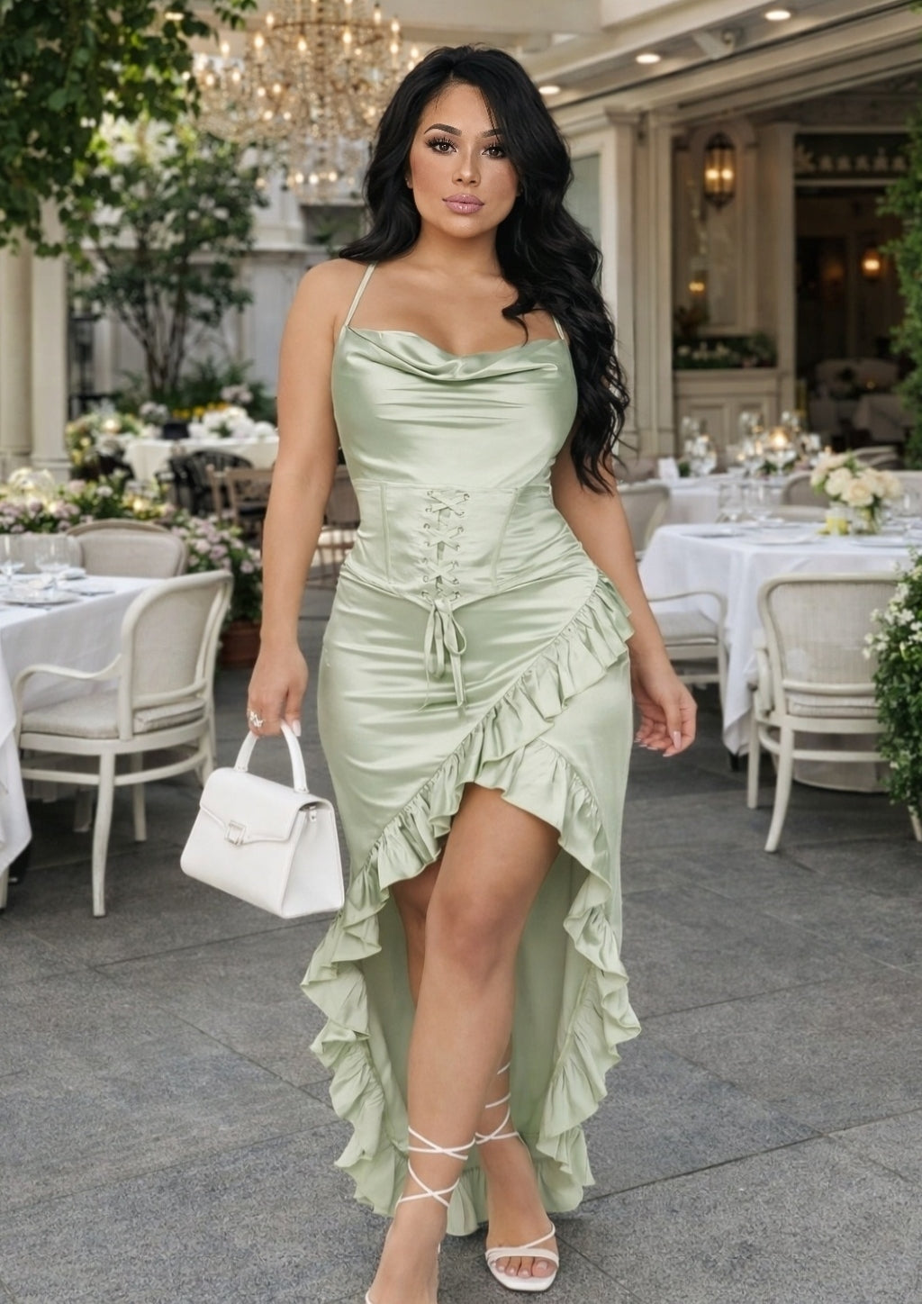 Amelia Satin Ruffle Dress